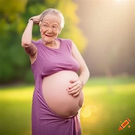 Pregnant Old Woman Celebrating Birthday