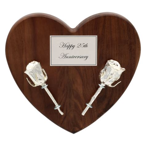 25th Anniversary T Silver Roses On Personalized Heart Plaque
