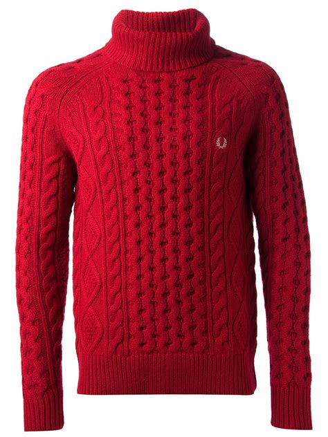 Fred Perry Chunky Knit Sweater In Red For Men Lyst