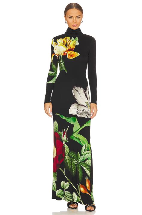 Alice Olivia Delora Fitted Long Sleeve Maxi Dress In Atrium Floral