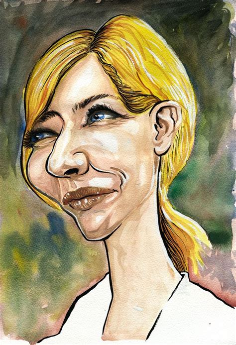 caricature drawn from photo of actress cate blanchett by the caricaturist in london simon