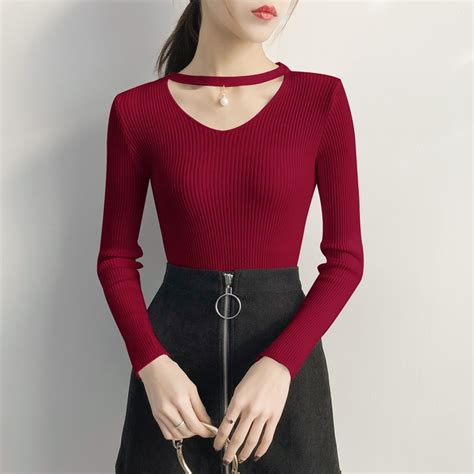 Korean Sweaters For Women Basic High Elastic Knitted Sweater Woman Sexy