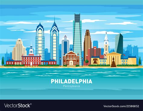 Philadelphia Pennsylvania City Skyline Color Vector Image
