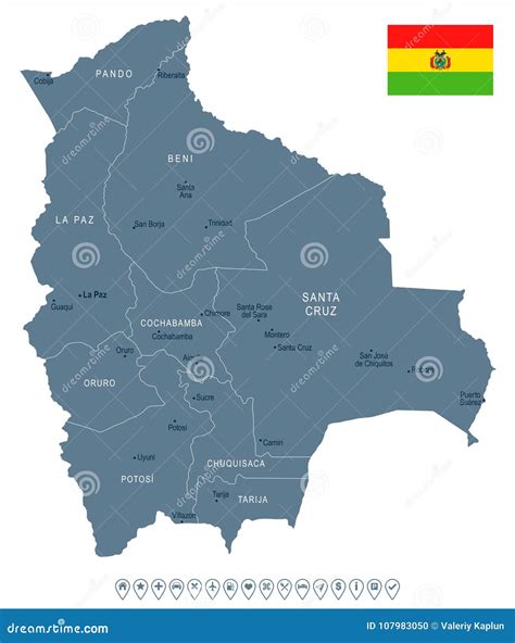 Bolivia Mapa Y Bandera Ejemplo Detallado Del Vector Stock De
