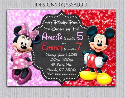 Sibling Birthday Invitation Minnie Mouse Birthday Invitation Mickey