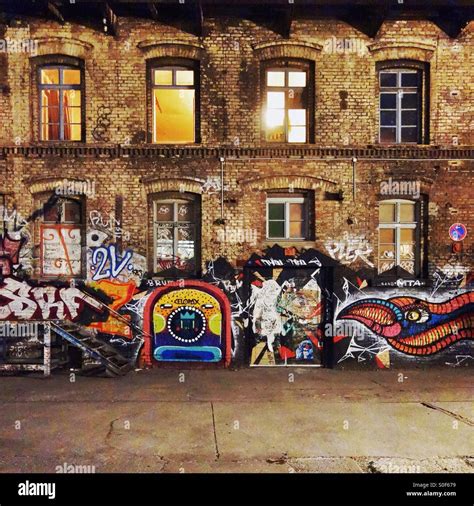 Old Building With Graffiti At Night In Berlin Stock Photo Royalty Free
