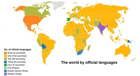 Under the national language act 1967: A map of the world according to the number of languages ...