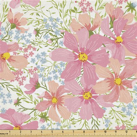 Pastel Fabric By The Yard Romantic Spring Season Pattern With Flowers
