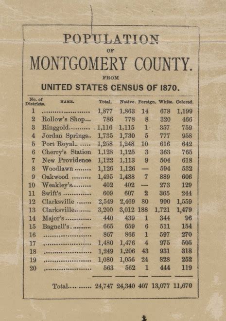 Population Statistics Montgomery County 1877 Old Town Map Custom