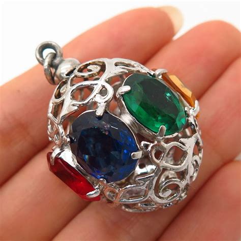 Sterling Silver Antique Danecraft Multi Color Glass Ball Fob