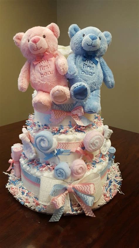 What is proper twin baby shower etiquette for gifts? It's Twins! Twin Diaper cake, baby shower gift, pink and ...