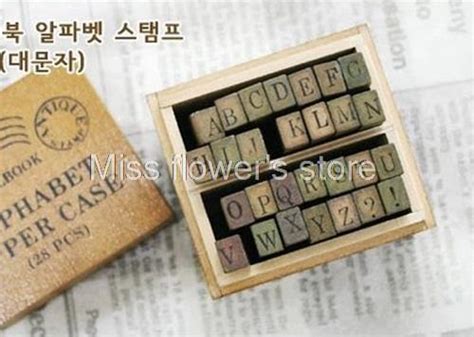 Includes capital letters, small letters and punctuation symbols. Retro Wooden Alphabet Stamp 28 Pieces Per Set Anglais ...