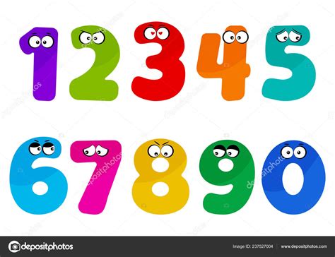 Coloridos Números Fuente Para Niños Con Ojos Dibujos Animados Con