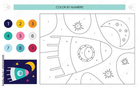 Space Activities For Kids Color By Numbers Rocket Ship In Outer