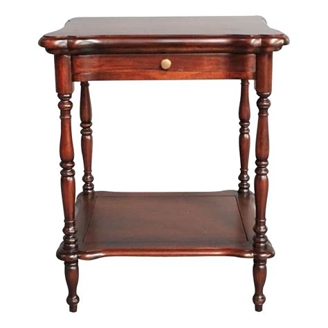 Solid Mahogany Wooden Side Table With Drawer And Shelf Antique Style