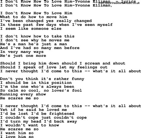 Love Song Lyrics Fori Dont Know How To Love Him Yvonne Elliman