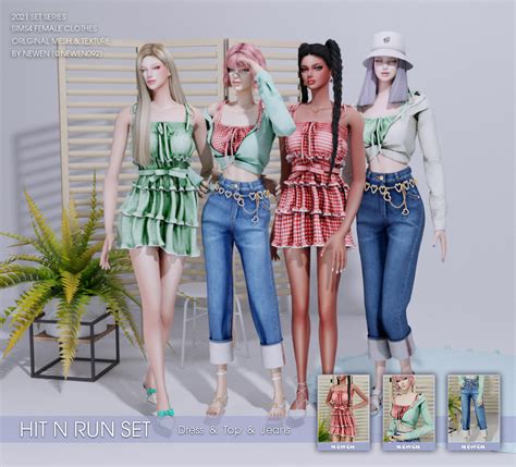 Newen092 In 2022 Sims 4 Clothing Shirred Dress Chain Jeans