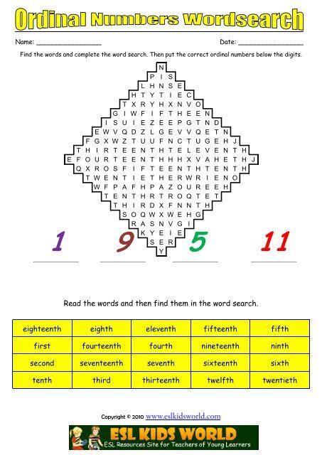 Printable Ordinal Numbers Printable Word Searches Images