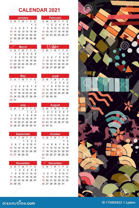Colorful Calendar For 2021 Year With Abstract Print Vertical Poster
