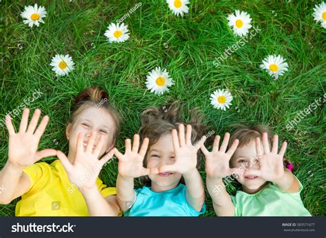Group Happy Children Playing Outdoors Kids Foto Stok 583571677