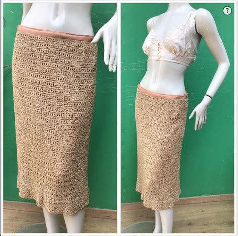 60s CROCHET NUDE SKIRT Nude Crochet Skirt Vintage Handmade Etsy