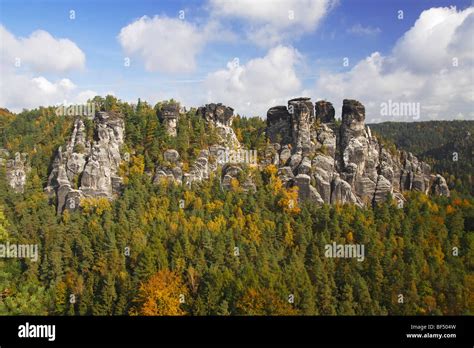 Bastei Rock Formations In The Elbe Sandstone Mountains In Autumn