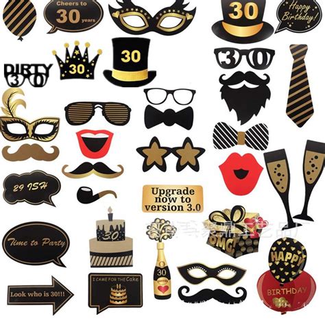 Th Birthday Photo Booth Props Black And Gold Birthday Party Photobooth Props And Signs Theme
