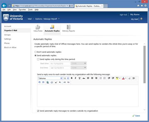 Here is how you can configure an automatic reply feature in a compatible email. Activate Out of Office Assistant: Outlook Web App ...