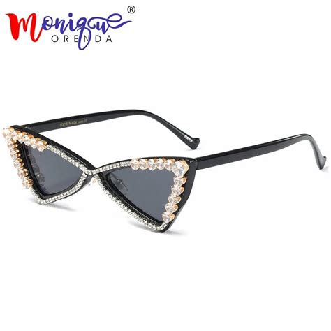 2018 vintage small cat eye sunglasses women brand designer triangle bling rhinestone luxury