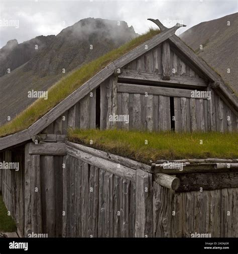 Sod House At A Viking Village Film Set At Mountain Vestrahorn Hornvik