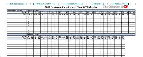 Employee Vacation Calendar Template Calendar Template Printable