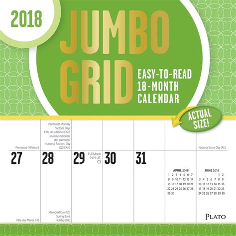 Jumbo Grid Large Print 2018 12 X 12 Inch Monthly Square Wall Calendar