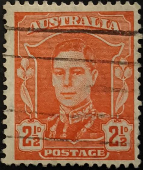 Stamp Australia Sg206 1942 2 12d King George Vi Red Used £006
