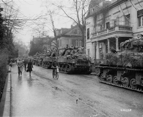 A Platoon Of M4 Sherman Tanks Of The 7th Armored Division In Bad