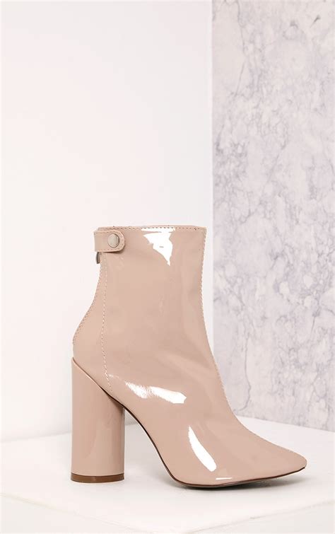 Amie Nude Patent Heeled Ankle Boots Boots Prettylittlething