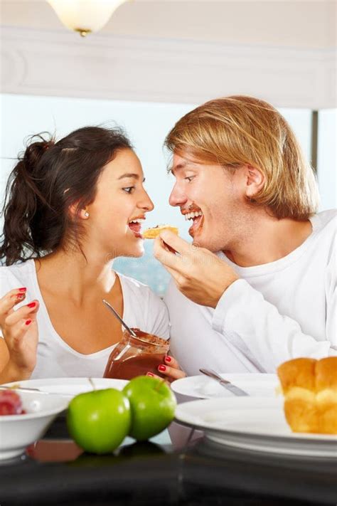 Couple Having Great Time On Breakfast Stock Image Image Of Juice