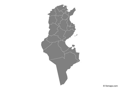 Grey Map of Tunisia with Governorates | Free Vector Maps | Map vector ...