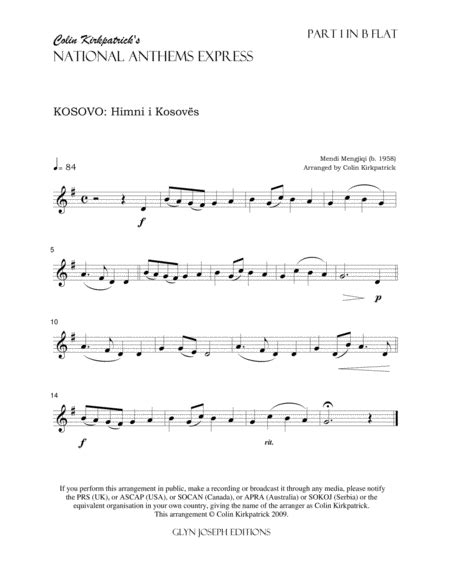 Kosovo National Anthem Himni I Kosovs Free Music Sheet