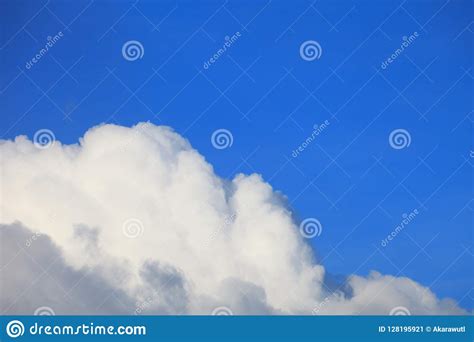 Bright Blue Sky With White Fluffy Beautiful Cloud Formation On Sunny