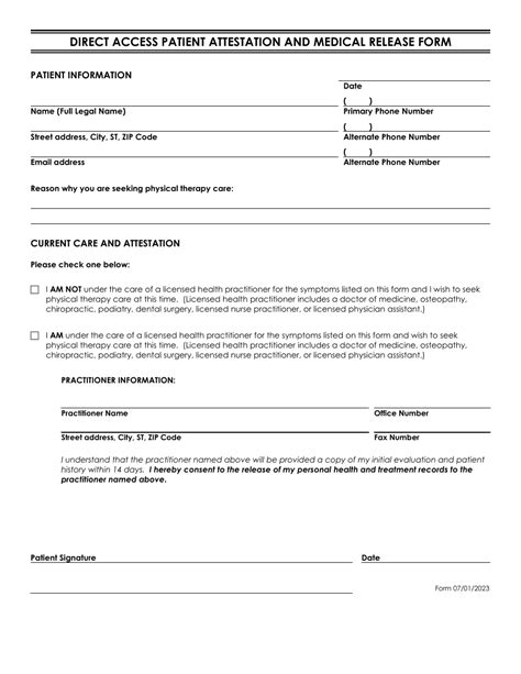 Virginia Direct Access Patient Attestation And Medical Release Form