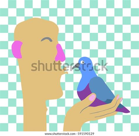 Vector Illustration Man Kissing Bird His Stock Vector Royalty Free