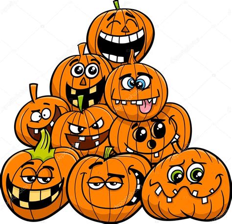 Cartoon Halloween Pumpkins Group — Stock Vector