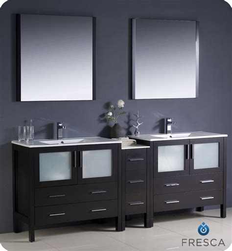 It looks like you have more than 15 from the center of the toilet to the side of the vanity, which is what you need there. 84" Espresso Modern Double Sink Bathroom Vanity with ...