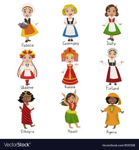 Girls In National Costumes Set Royalty Free Vector Image