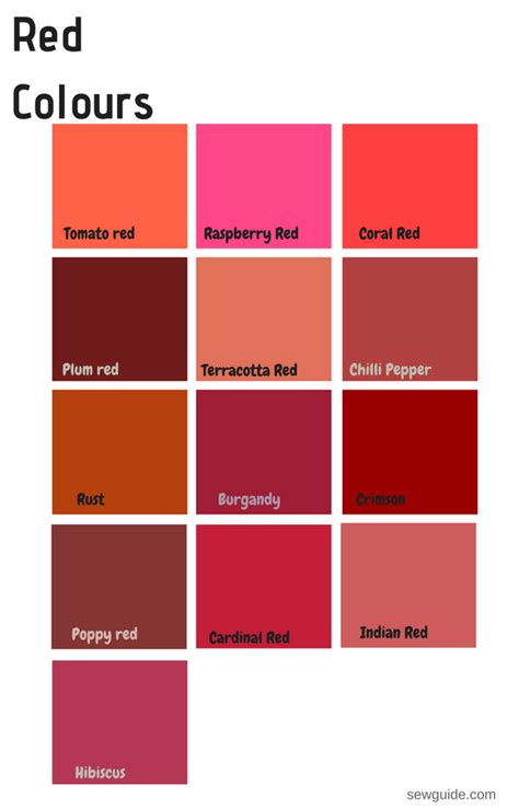 Shades Of Red Color Chart With Names Jameslemingthon Blog