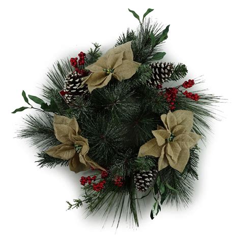 Holiday Time Christmas Decor 20 Brown Burlap Poinsettia Decorated