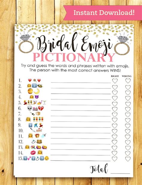 Bridal Shower Game Pictionary Emoji Pictionary Coral And