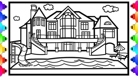Big Mansion Coloring Page For Kids Free Houses Printable Coloring