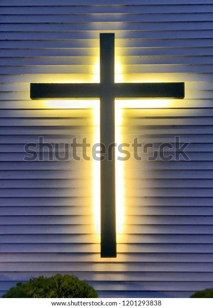 Backlit Cross Glowing Slatted Building Stock Photo 1201293838