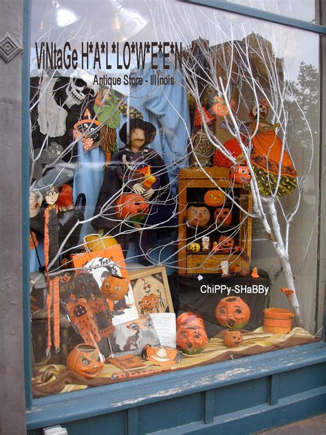 Chippy Shabby Vintage Halloween Window Display